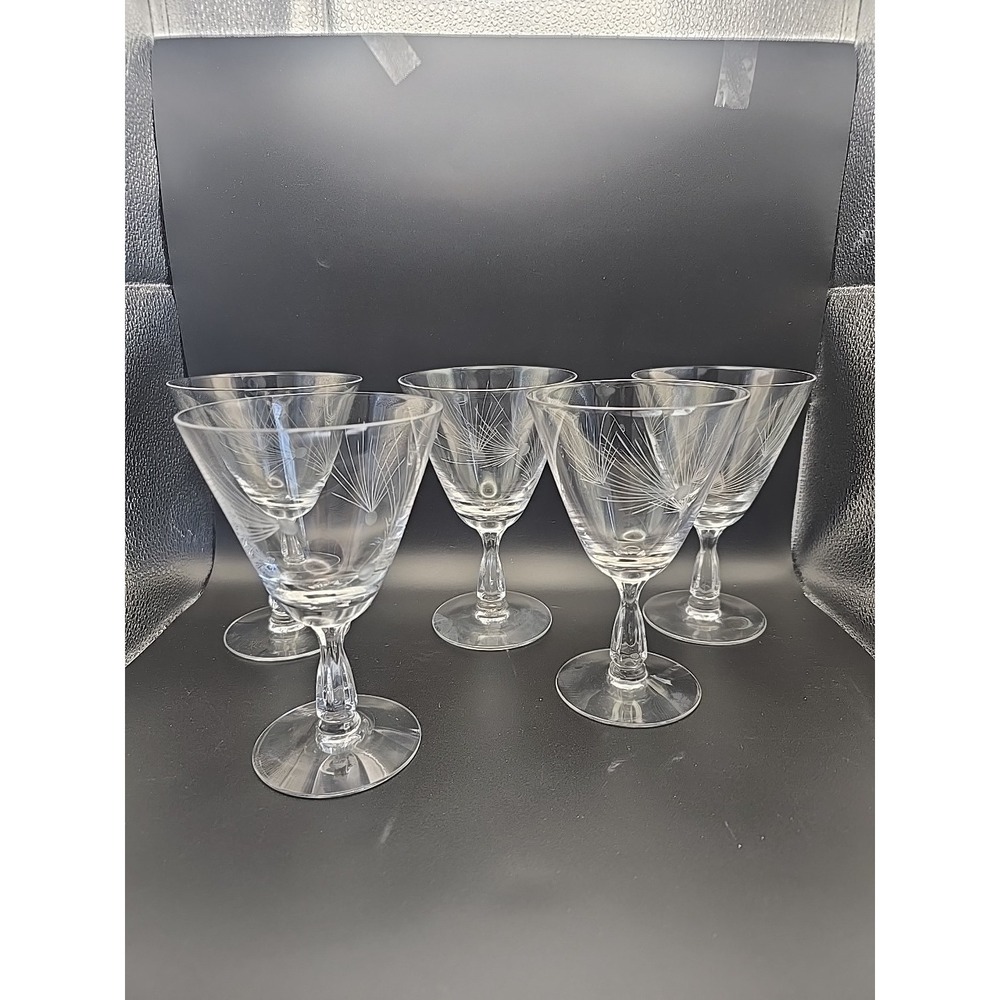 5 Fostoria PINE Etched 6" WATER GOBLET Glasses